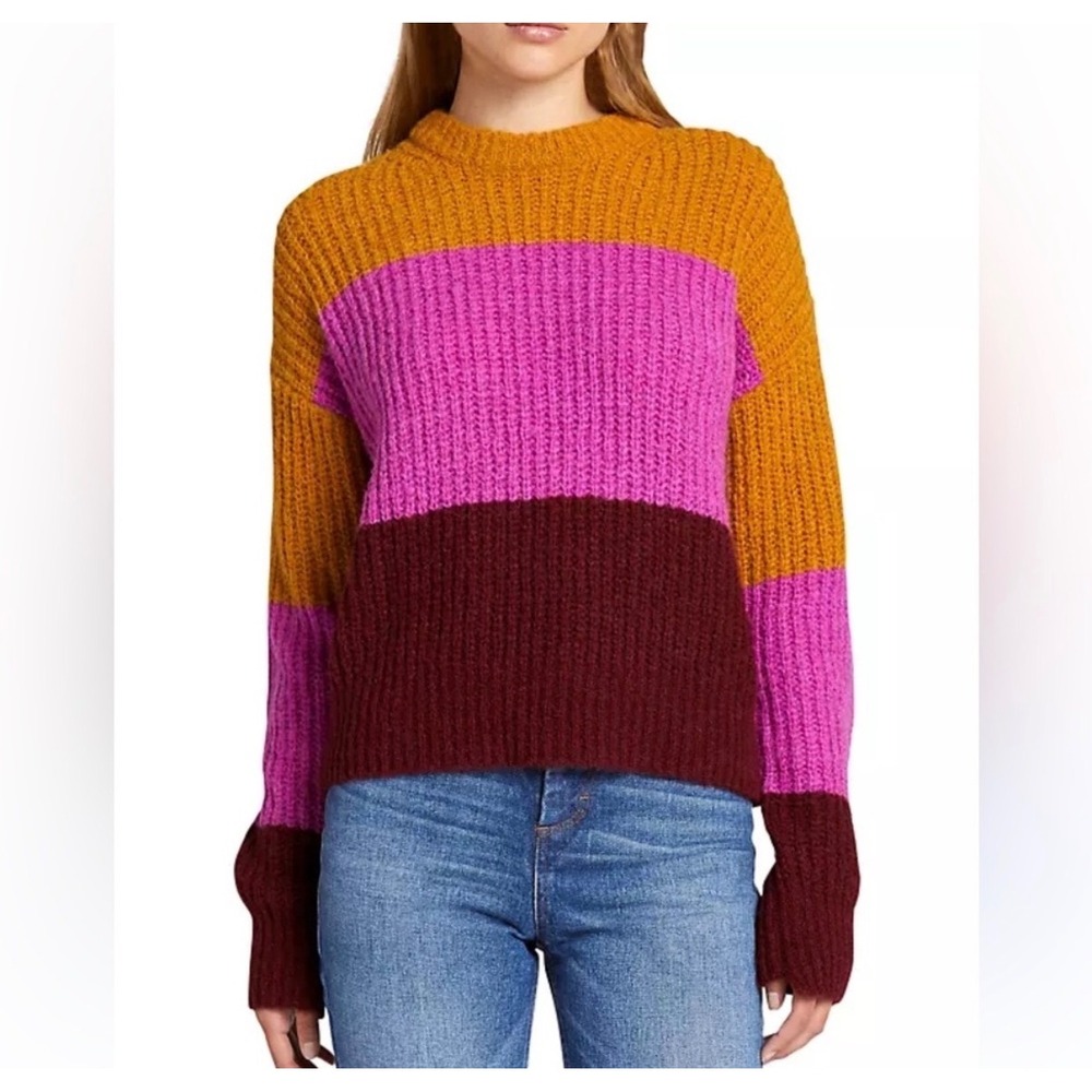 A.L.C. Chunky Alpaca Wool Blend Colorblock Boho Hippie Robertson Sweater Pink S